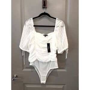 Lulus Think of Me Ivory Swiss Dot Bodysuit Women's Size L Clean Coquette Bridal